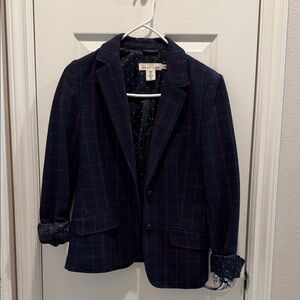 H&M Navy and Red Plaid Blazer